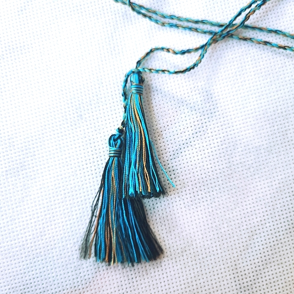Light Blue Pink Black White Seed Bead Vintage Corded Slide Necklace Loom Work - Picture 4 of 12